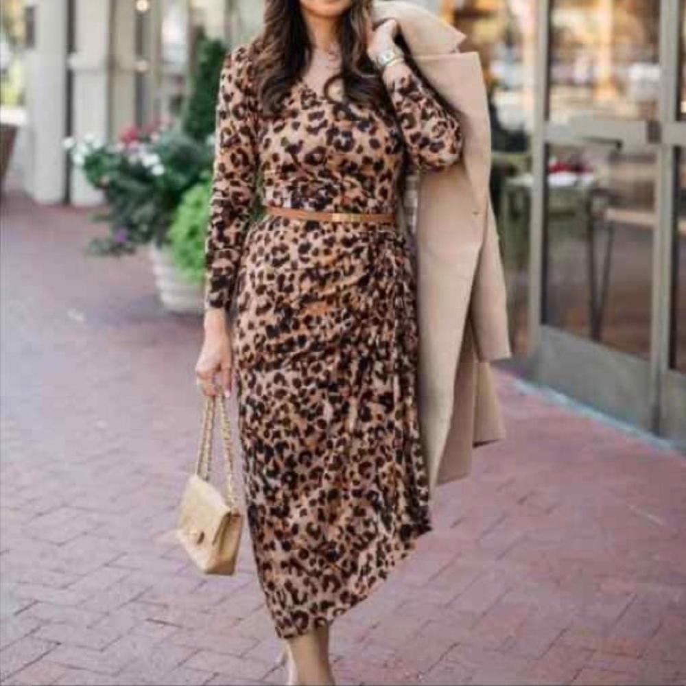 CAbi Selma Leopard Print Midi Dress S